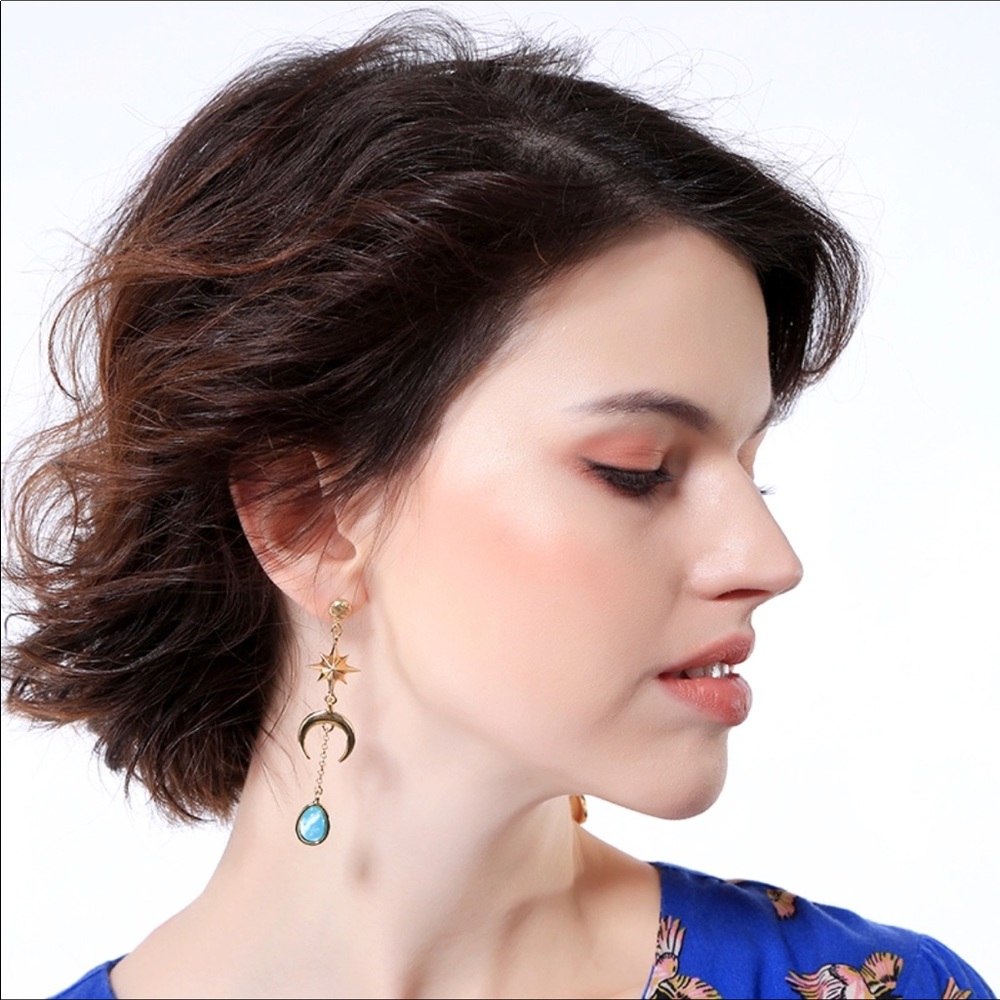 Sun Moon French Drop Earrings New With Tags NWT - Picture 4 of 5